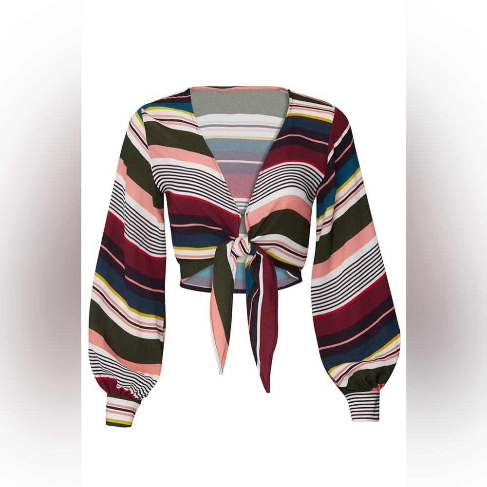 Flynn Skye striped Allie tie front crop top